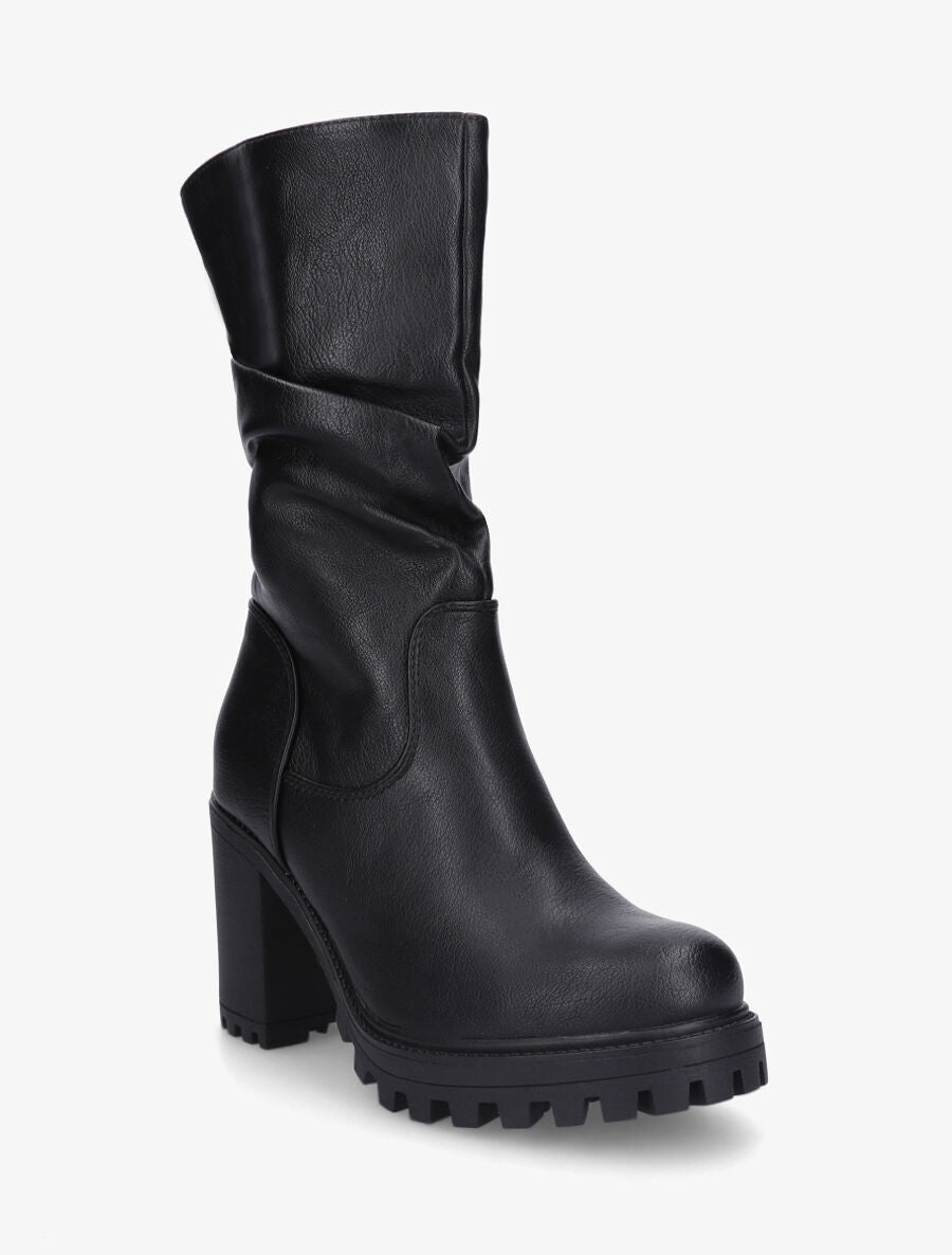 Bottines montantes et plissées en simili - Noir - 2
