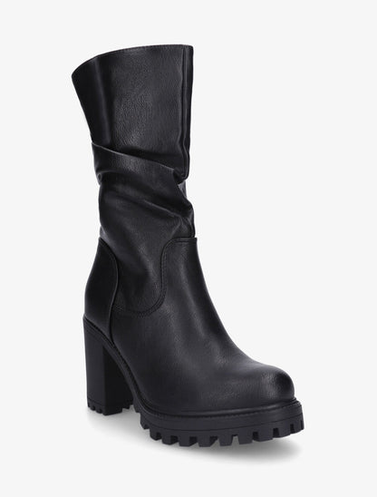 Bottines montantes et plissées en simili - Noir - 2