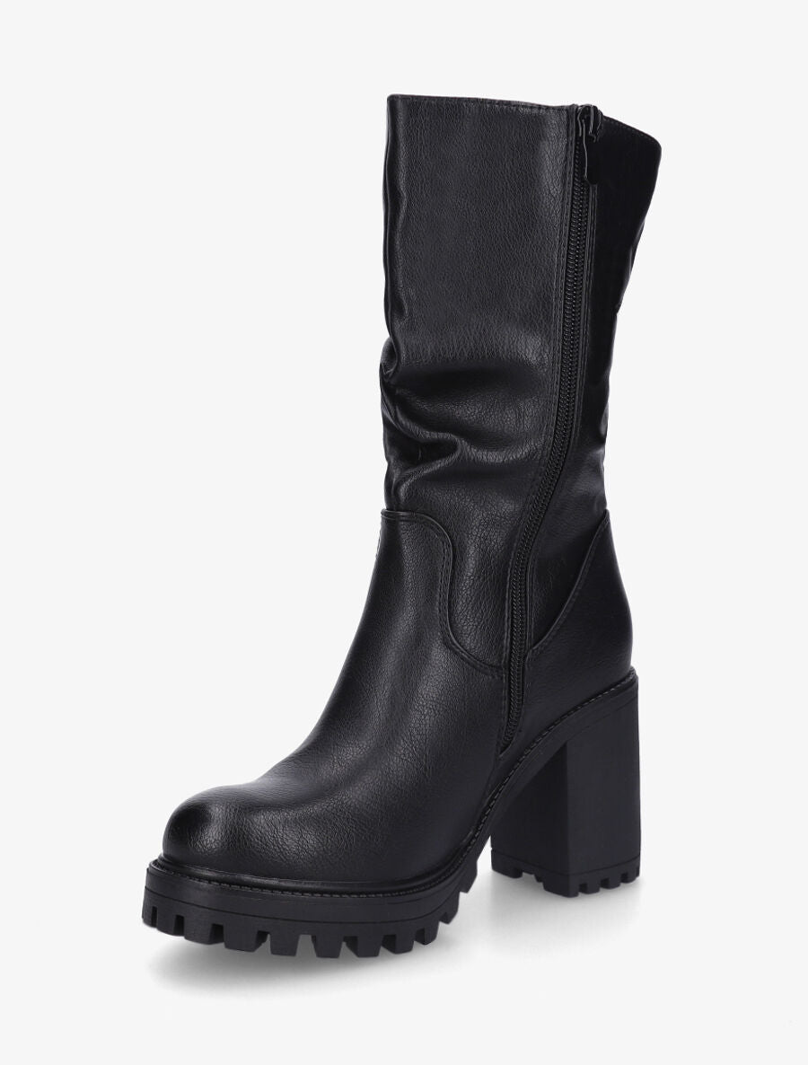 Bottines montantes et plissées en simili - Noir - 3