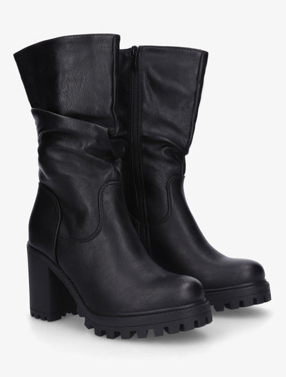 Bottines montantes et plissées en simili - Noir - 4
