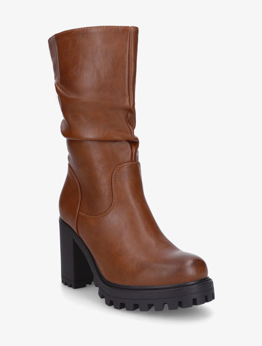 Bottines montantes et plissées en simili - Camel - 2