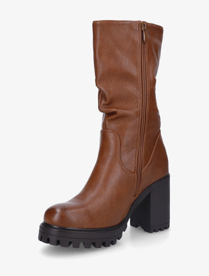Bottines montantes et plissées en simili - Camel - 3