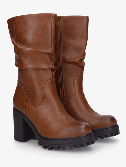 Bottines montantes et plissées en simili - Camel - 4