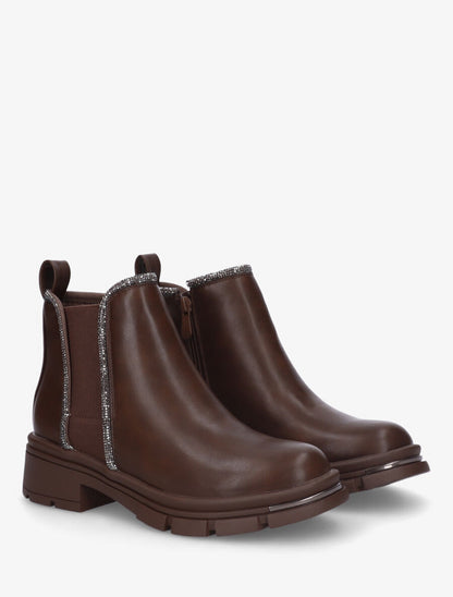 Bottines en simili à strass et bande élastiquée - Marron - 4