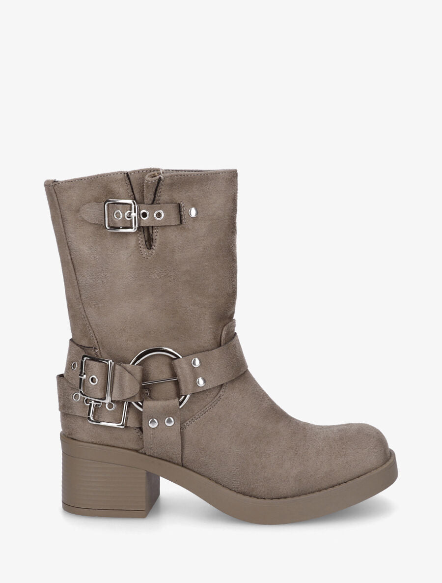Bottines en suédine à boucles - Taupe - 1