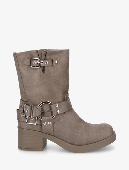 Bottines en suédine à boucles - Taupe - 1