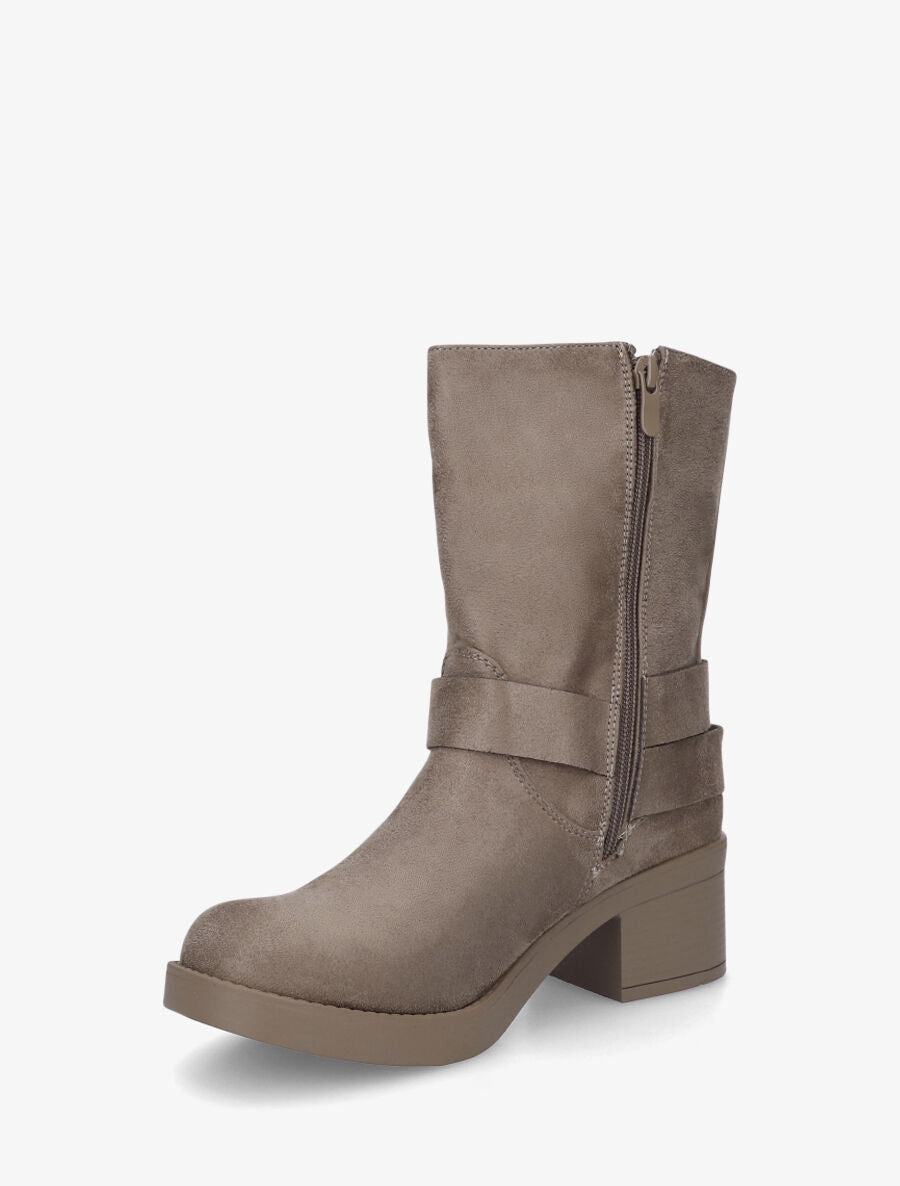 Bottines en suédine à boucles - Taupe - 3