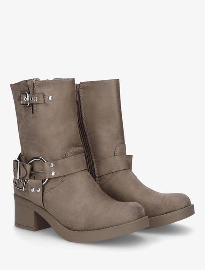 Bottines en suédine à boucles - Taupe - 4