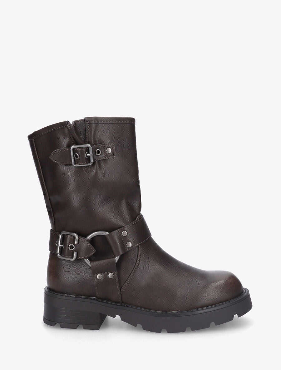 Bottines montantes en simili - Marron - 1