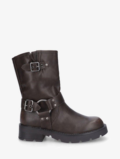 Bottines montantes en simili - Marron - 1