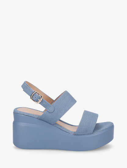 Sandales compensées classiques en simili - Bleu - 1