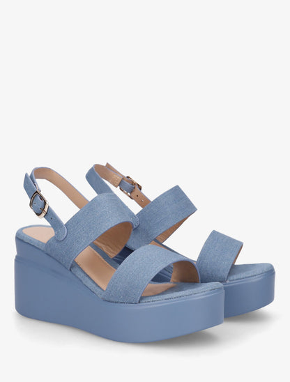 Sandales compensées classiques en simili - Bleu - 4