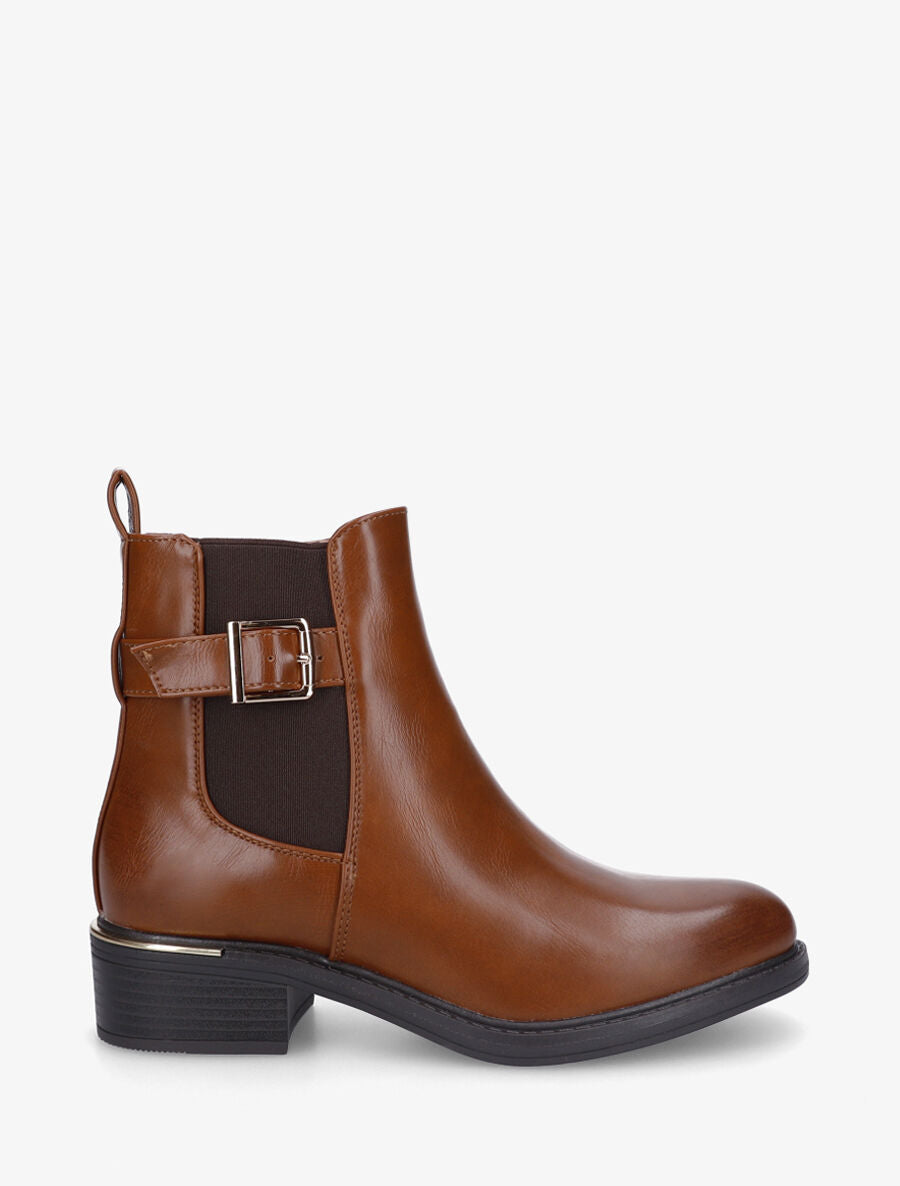 Bottines en simili style chelsea à boucle décorative - Camel - 5