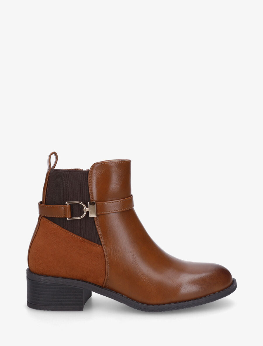 Bottines bimatière à bande élastiquée - Camel - 1