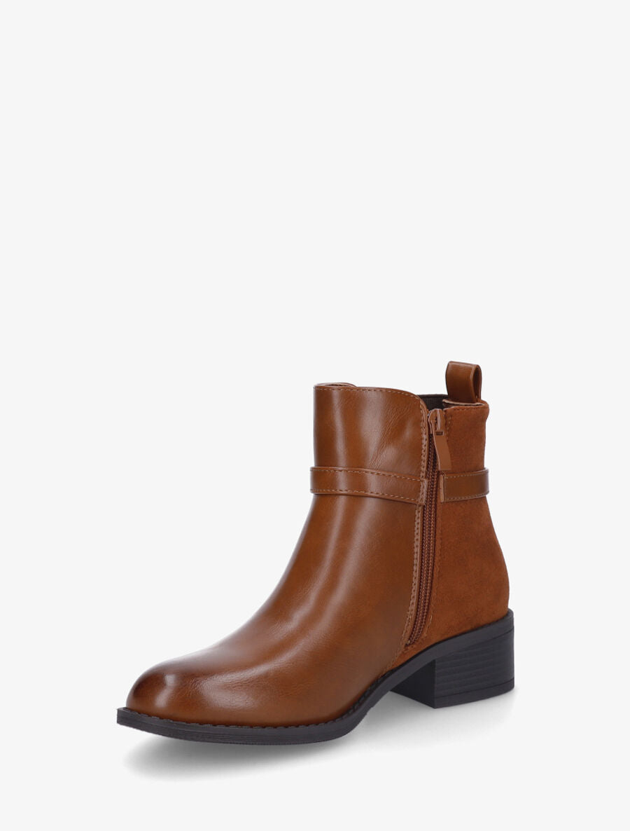 Bottines bimatière à bande élastiquée - Camel - 3