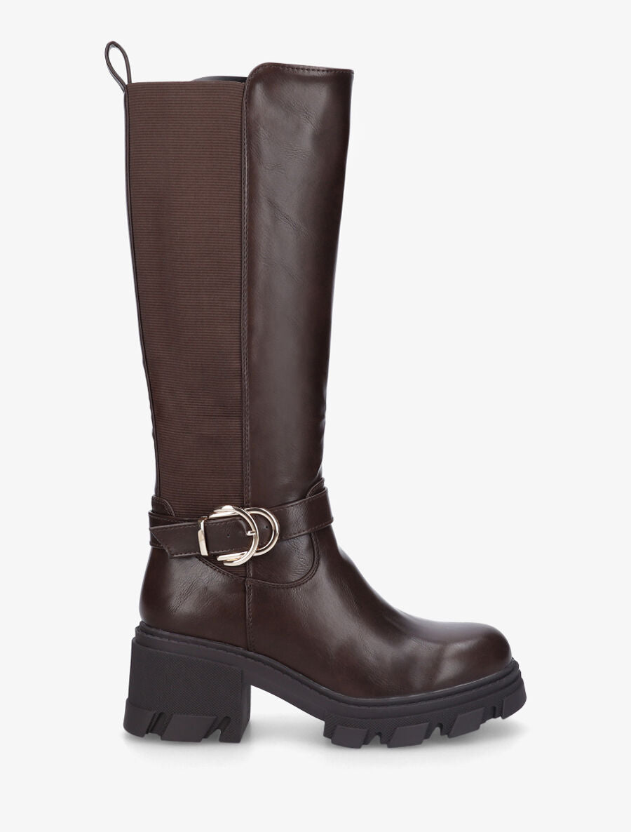 Bottes élastiquées à semelle et talon crantés - Marron - 1