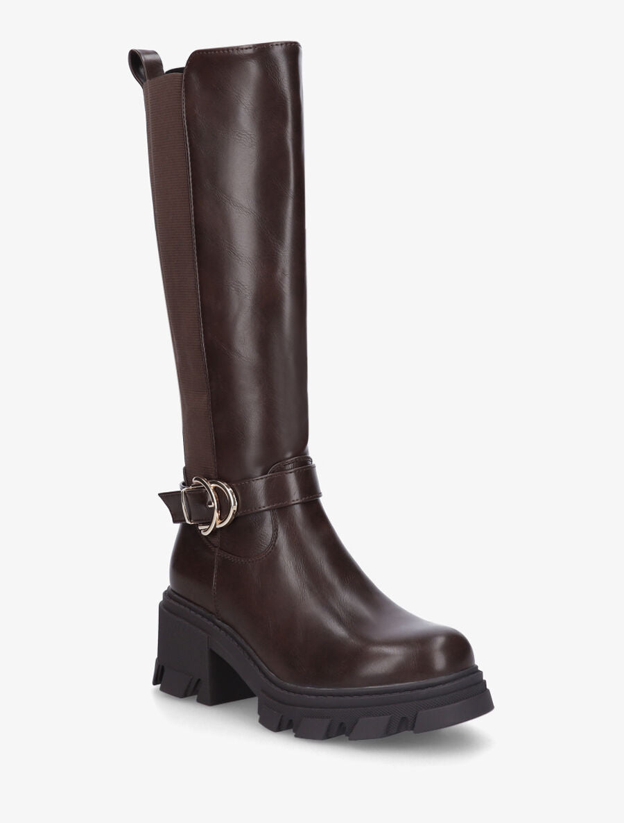 Bottes élastiquées à semelle et talon crantés - Marron - 2