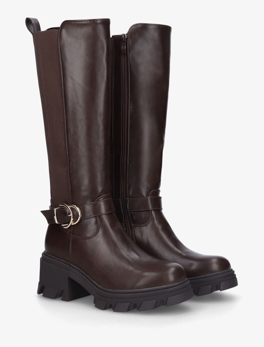 Bottes élastiquées à semelle et talon crantés - Marron - 4