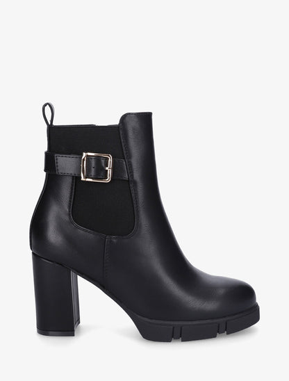 Bottines en simili à talon haut et bande élastiquée - Noir - 1
