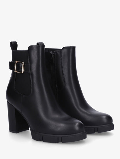 Bottines en simili à talon haut et bande élastiquée - Noir - 4
