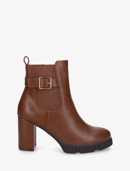 Bottines en simili à talon haut et bande élastiquée - Camel foncé - 1