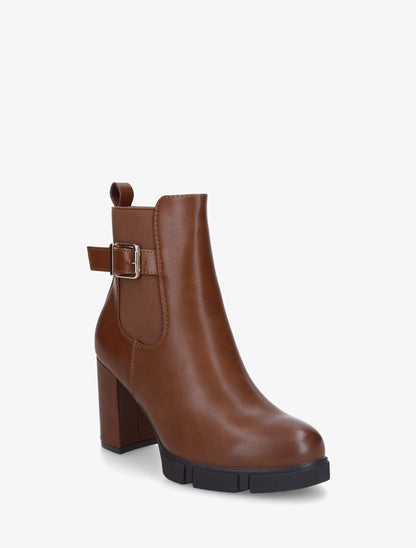 Bottines en simili à talon haut et bande élastiquée - Camel foncé - 2