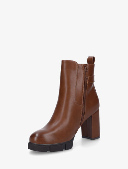 Bottines en simili à talon haut et bande élastiquée - Camel foncé - 3