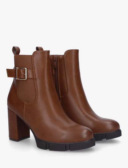 Bottines en simili à talon haut et bande élastiquée - Camel foncé - 4