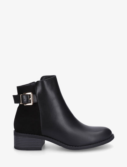 Bottines bimatière à boucle décorative - Noir - 1
