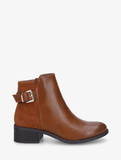 Bottines bimatière à boucle décorative - Camel - 5