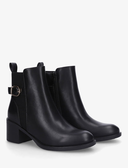 Bottines en simili à talon et bande élastiquée - Noir - 4