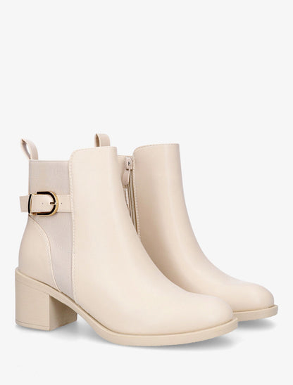 Bottines en simili à talon et bande élastiquée - Beige - 4