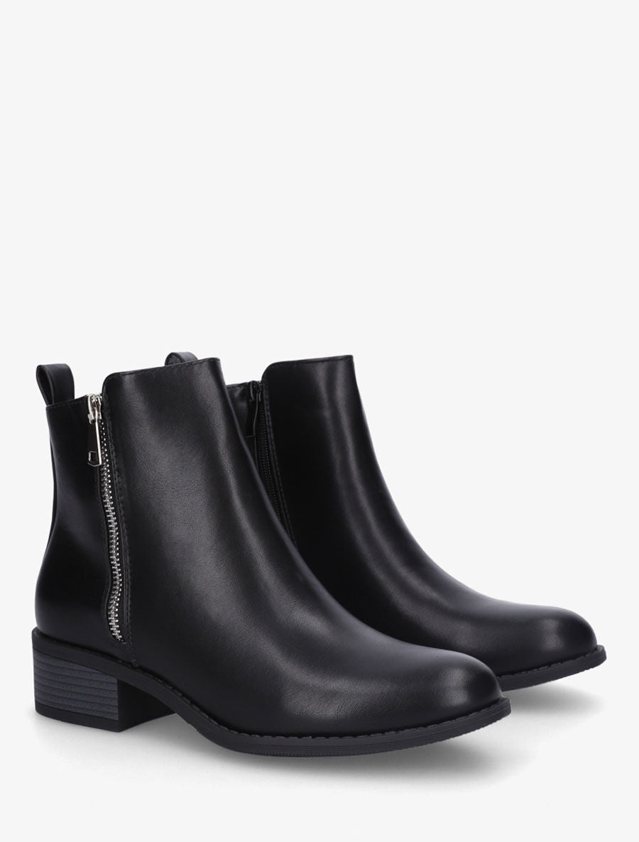 Bottines en simili à zip - Noir - 4