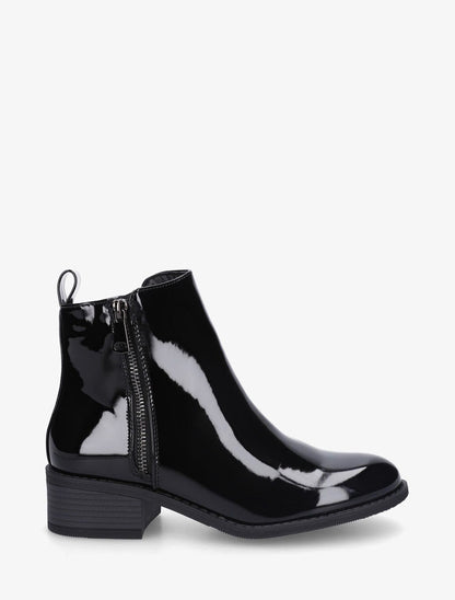 Bottines vernies en simili à zip - Noir - 1