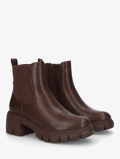 Bottines en simili à semelle crantée - Marron - 4