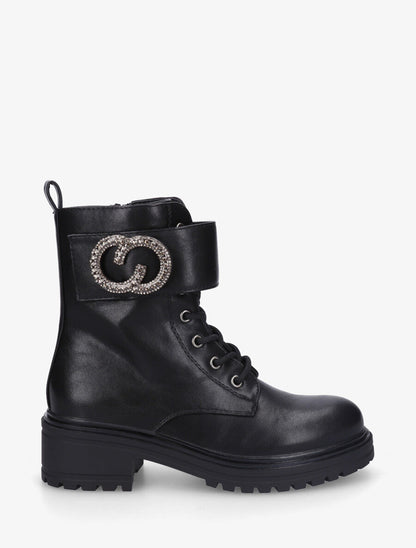 Bottines en simili style rangers à lanière strassée - Noir - 1