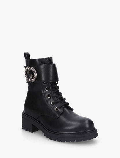 Bottines en simili style rangers à lanière strassée - Noir - 2
