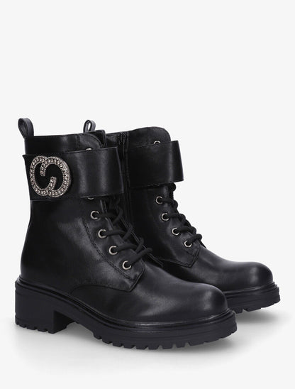 Bottines en simili style rangers à lanière strassée - Noir - 4