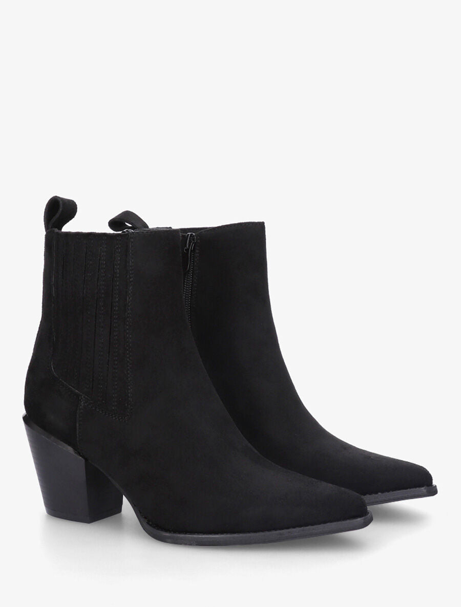 Bottines style santiags en suédine - Noir - 4