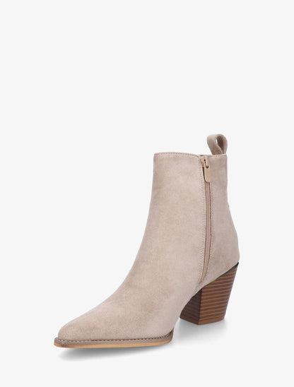 Bottines style santiags en suédine - Beige - 3