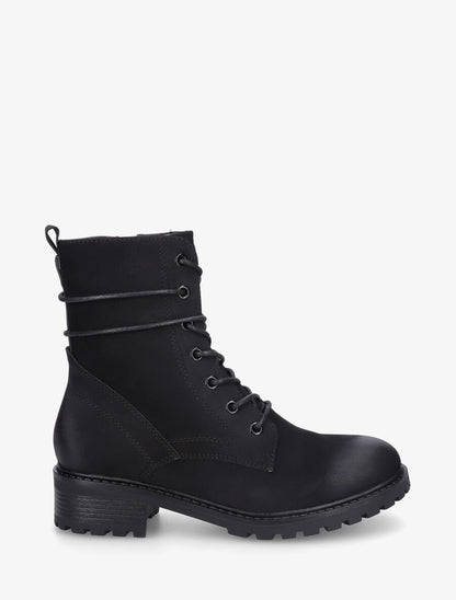 Bottines montantes en simili à lacets - Noir - 1