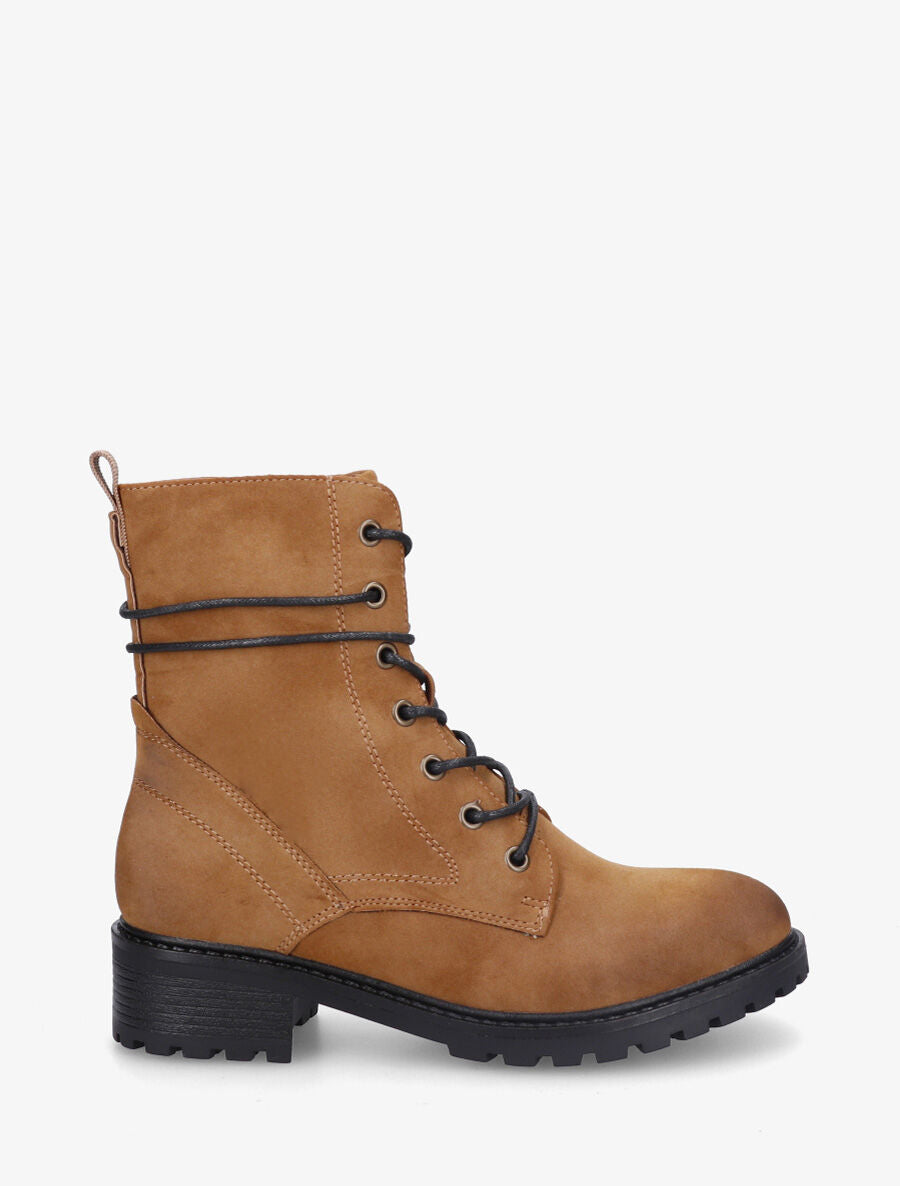 Bottines montantes en simili à lacets - Camel - 5