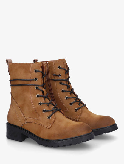 Bottines montantes en simili à lacets - Camel - 4
