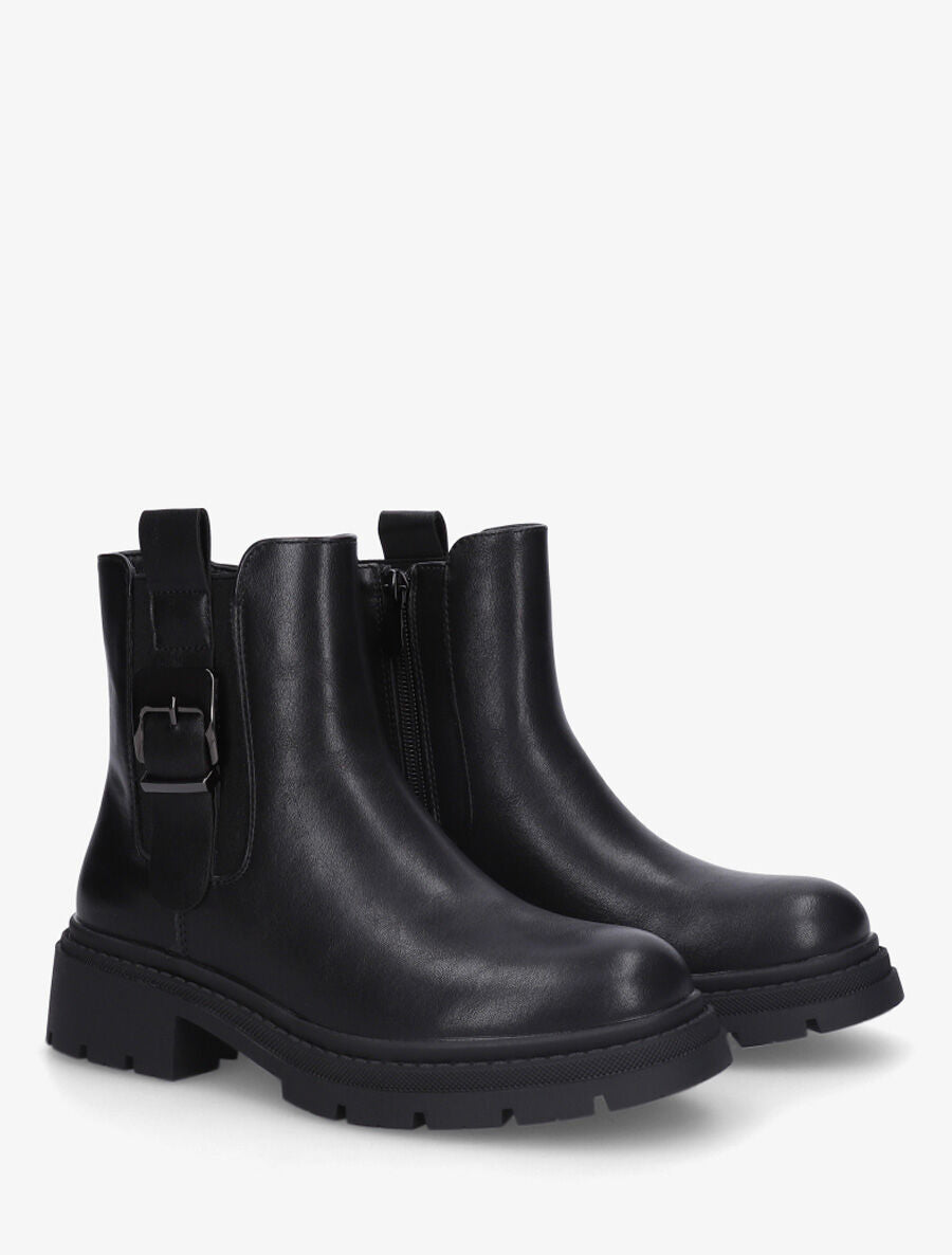 Bottines en simili à cheville élastiquée et sanglé - Noir - 4