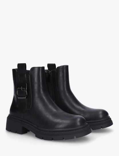 Bottines en simili à cheville élastiquée et sanglé - Noir - 4