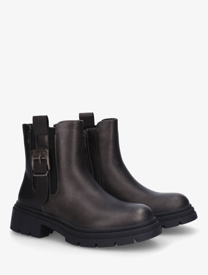 Bottines en simili à cheville élastiquée et sanglé - Anthracite - 4