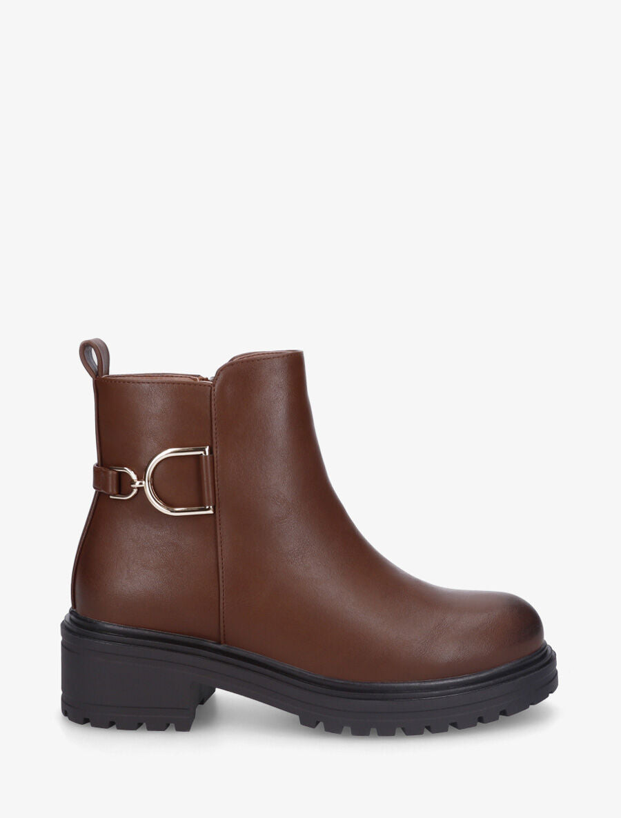 Bottines unies en simili à empiècement métal - Marron - 5