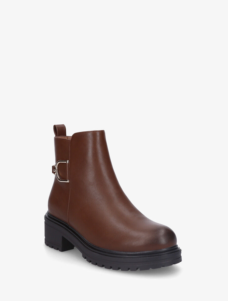 Bottines unies en simili à empiècement métal - Marron - 2