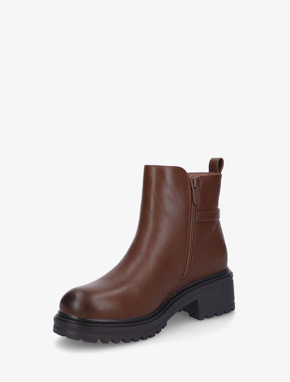 Bottines unies en simili à empiècement métal - Marron - 3