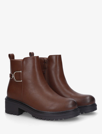 Bottines unies en simili à empiècement métal - Marron - 4